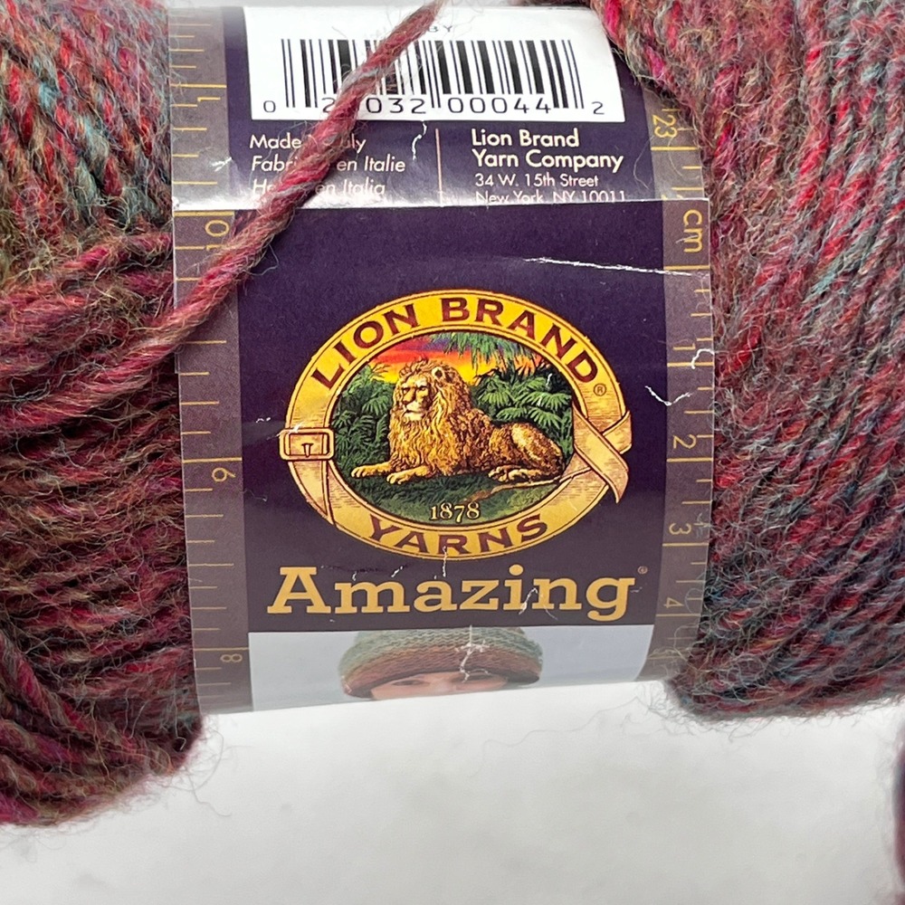 Lion Brand Amazing Wool Acrylic Blend Art 825 Color 201 Red Teal Ombre Set 2 New - Picture 7 of 7